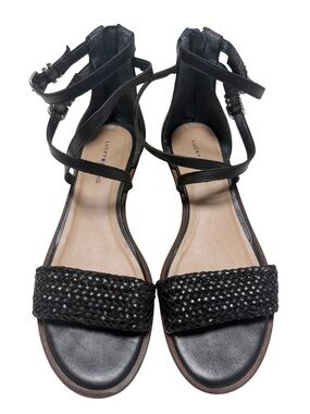 LUCKY BRAND Woven Strap Ankle Wrap Sandals Black Size 7 GUC
